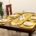 Yellow - 13pc dining table linen set in brocade banarasi