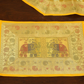 Yellow - 13pc dining table linen set in brocade banarasi