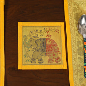 Yellow - 13pc dining table linen set in brocade banarasi