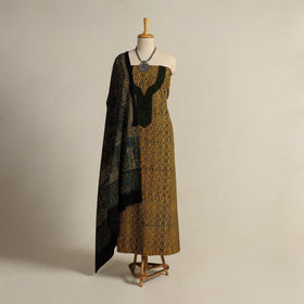 Buy Yellow 2pc Block Print Natural Dyed Ajrakh Dress Material
