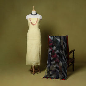 Yellow - 2pc cotton unstitched hand embroidery kota doria