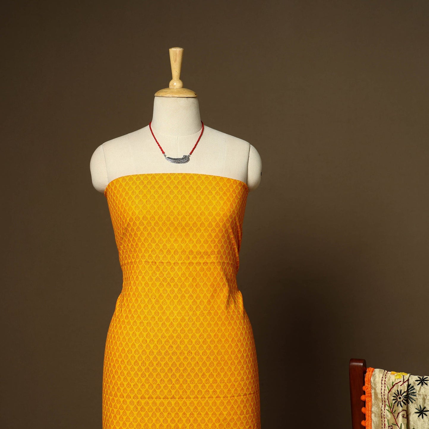 Yellow - 2pc cotton unstitched jacquard dress material