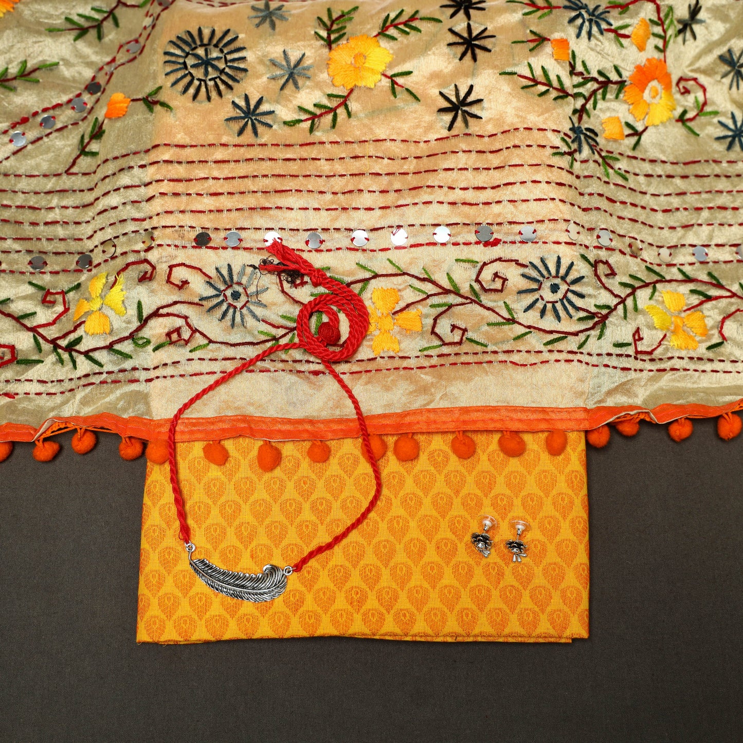 Yellow - 2pc cotton unstitched jacquard dress material