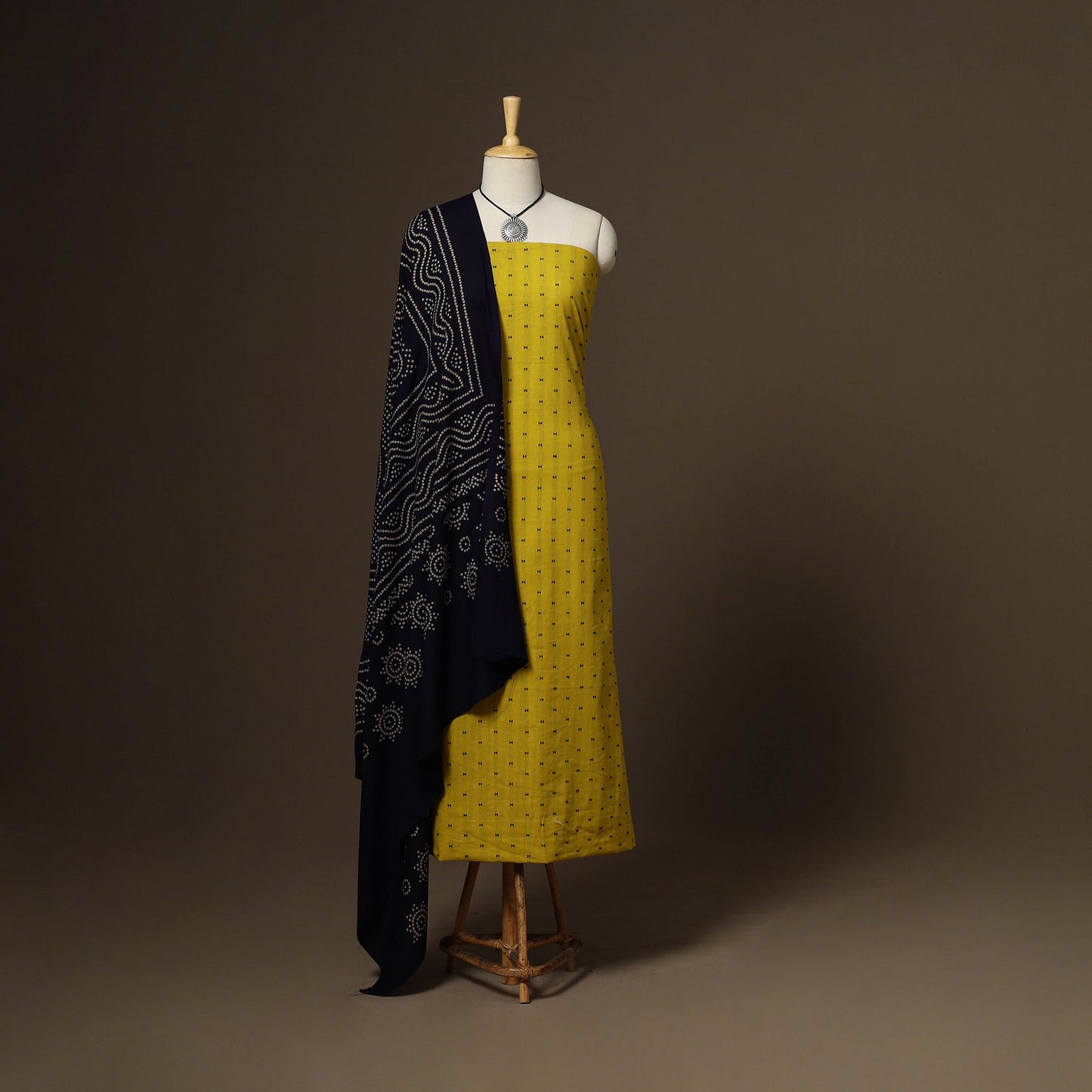 Yellow - 2pc cotton unstitched jacquard dress material