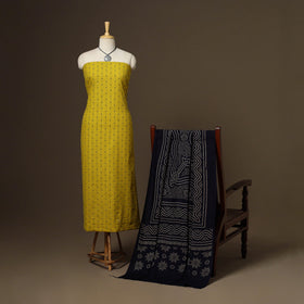 Yellow - 2pc cotton unstitched jacquard dress material