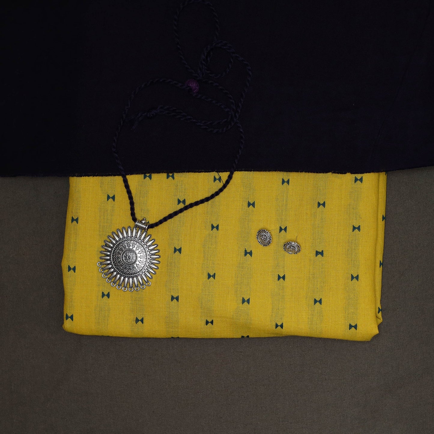 Yellow - 2pc cotton unstitched jacquard dress material