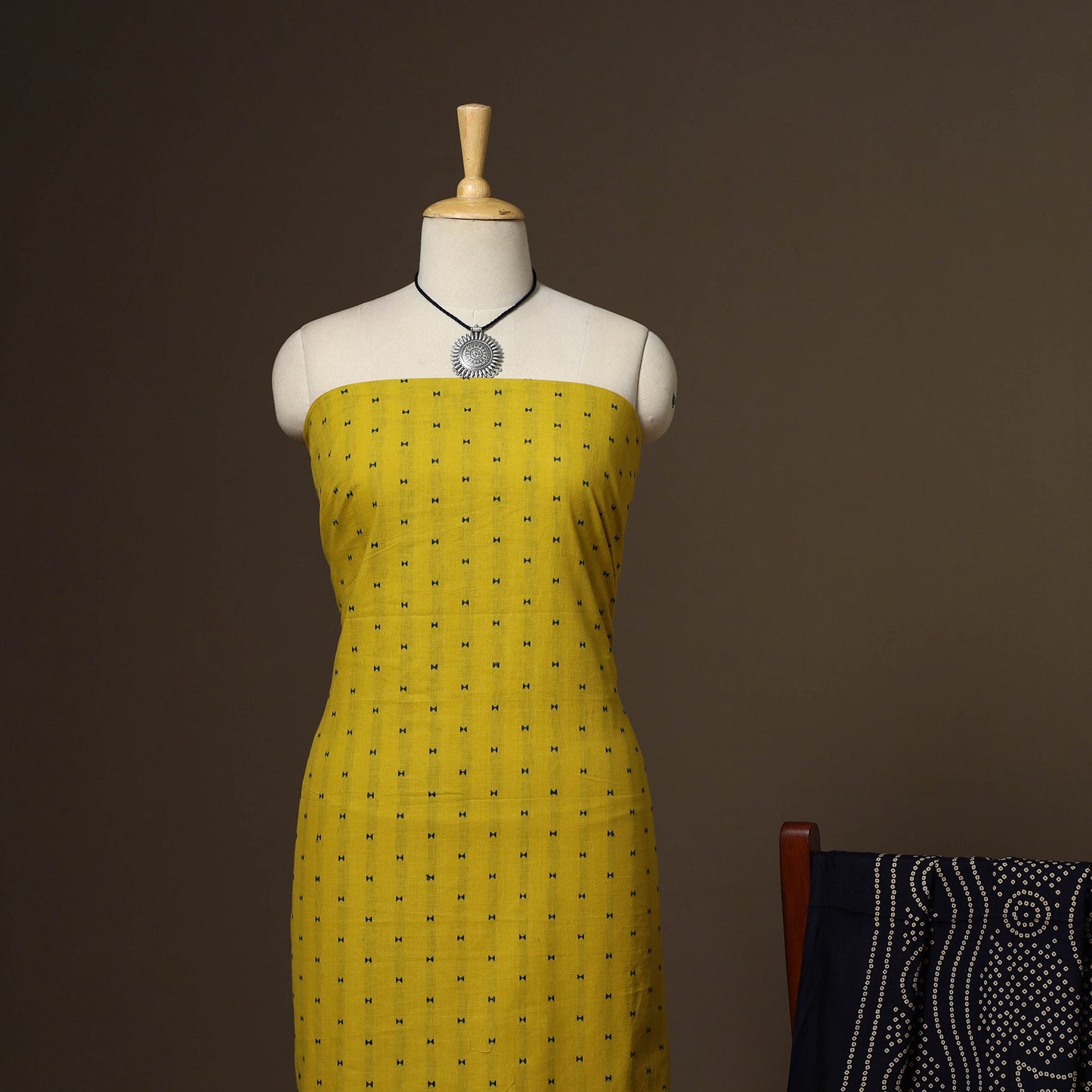 Yellow - 2pc cotton unstitched jacquard dress material