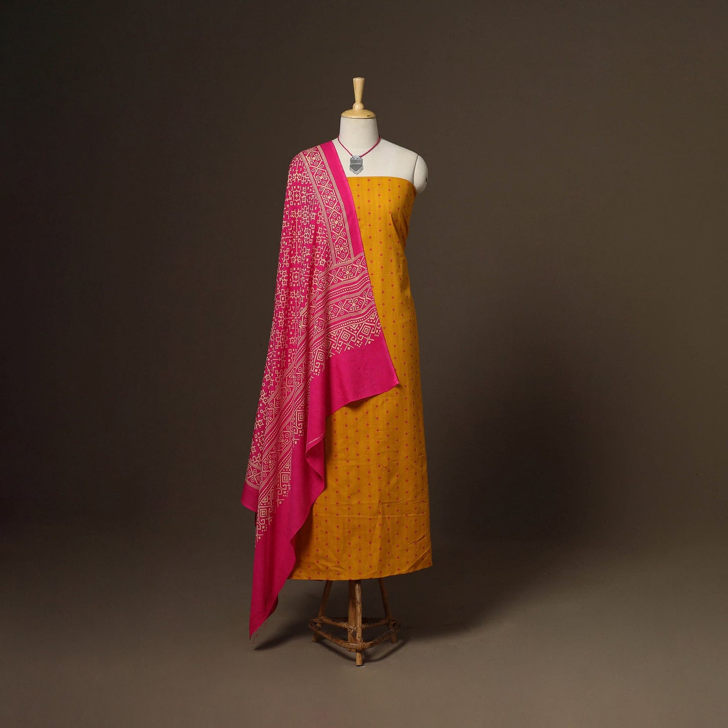 Yellow - 2pc cotton unstitched jacquard dress material