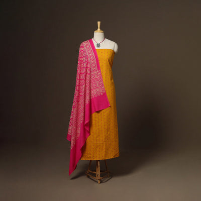 Yellow - 2pc cotton unstitched jacquard dress material