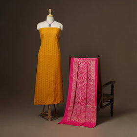 Yellow - 2pc cotton unstitched jacquard dress material