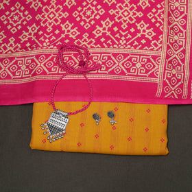 Yellow - 2pc cotton unstitched jacquard dress material