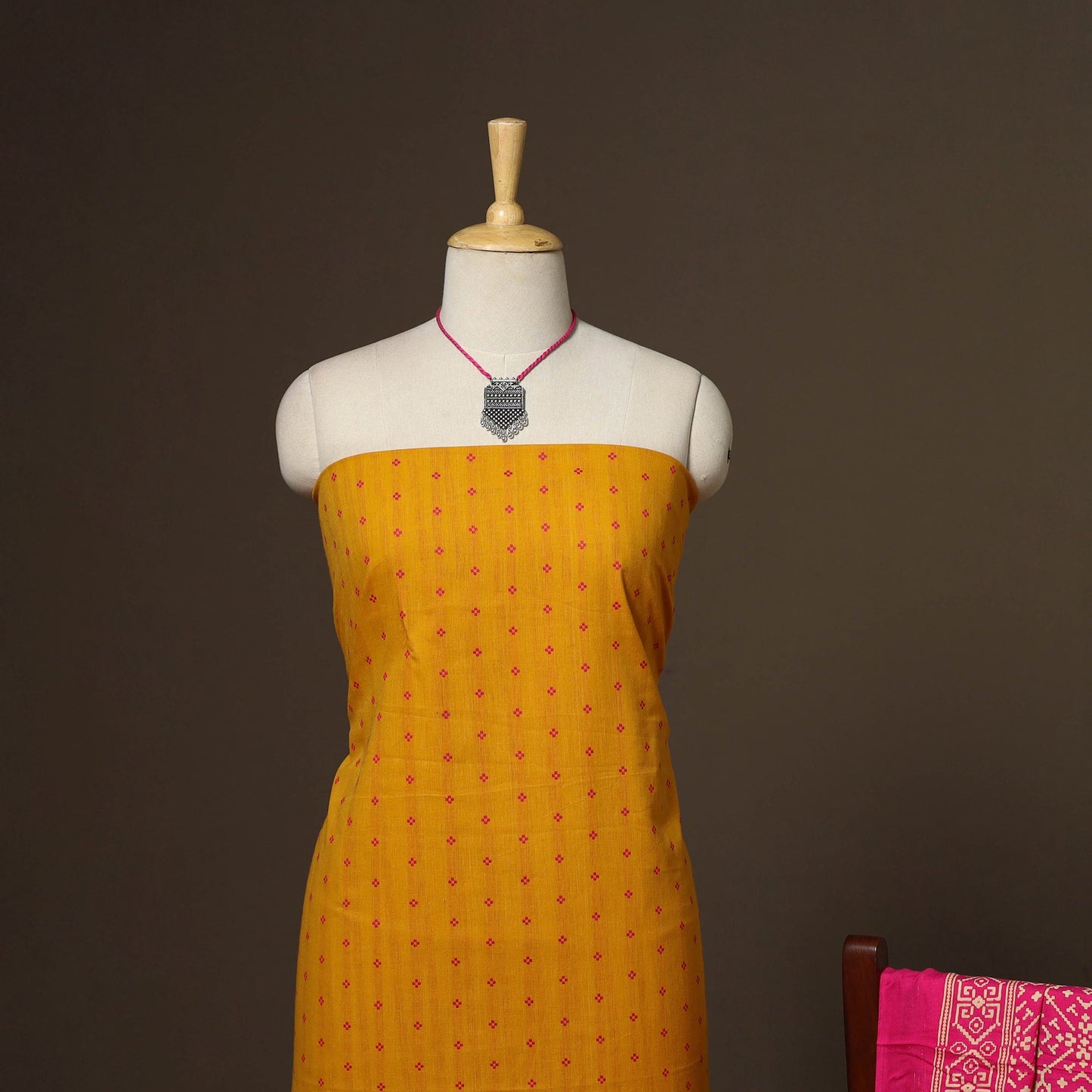 Yellow - 2pc cotton unstitched jacquard dress material
