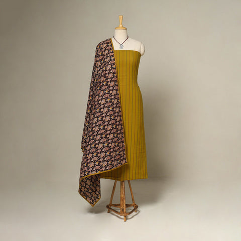 Yellow - 2pc cotton unstitched jacquard dress material