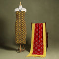 Yellow 2pc Cotton Ajrakh Print Kurta with Ikat Dupatta