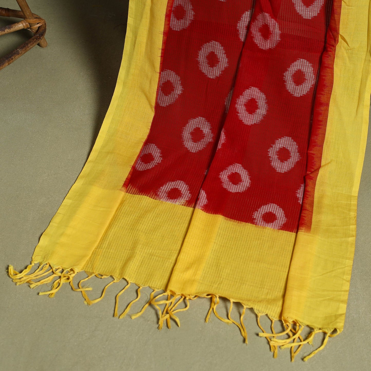 Yellow 2pc Cotton Ajrakh Print Kurta with Ikat Dupatta