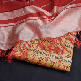  2pc Godna Handpainted Tussar Silk Suit Material with Khappa Weave Dupatta 