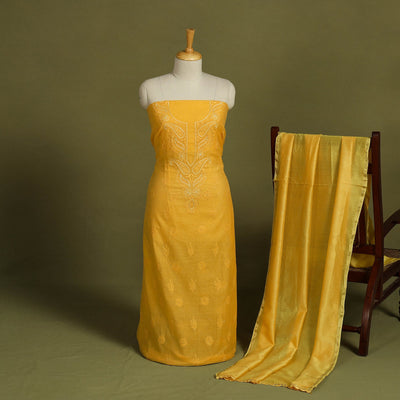 2pc Hand Embroidery Chanderi Silk Chikankari Dress Material
