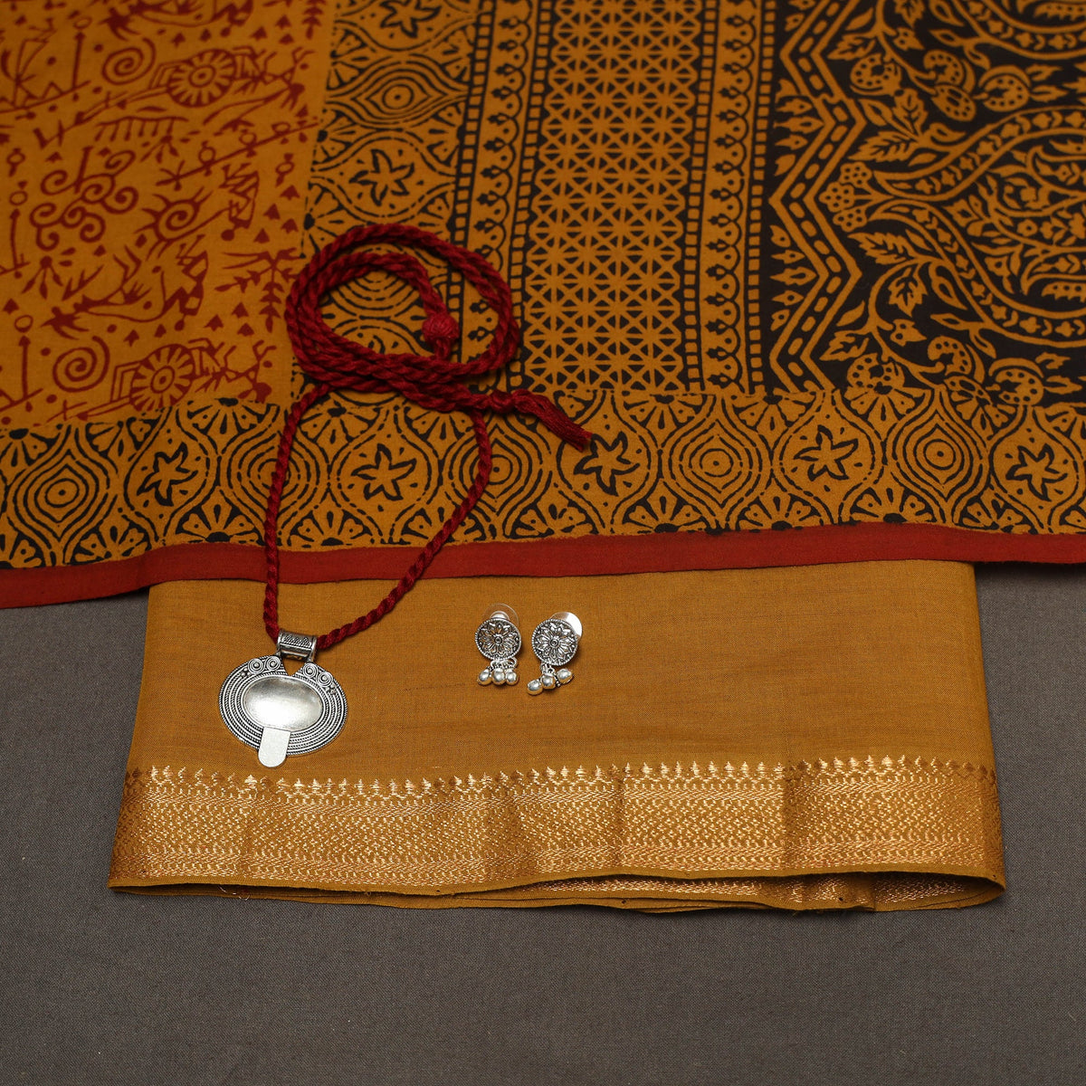 Yellow - 2pc handloom cotton unstitched mangalagiri dress