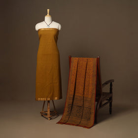 Yellow - 2pc handloom cotton unstitched mangalagiri dress