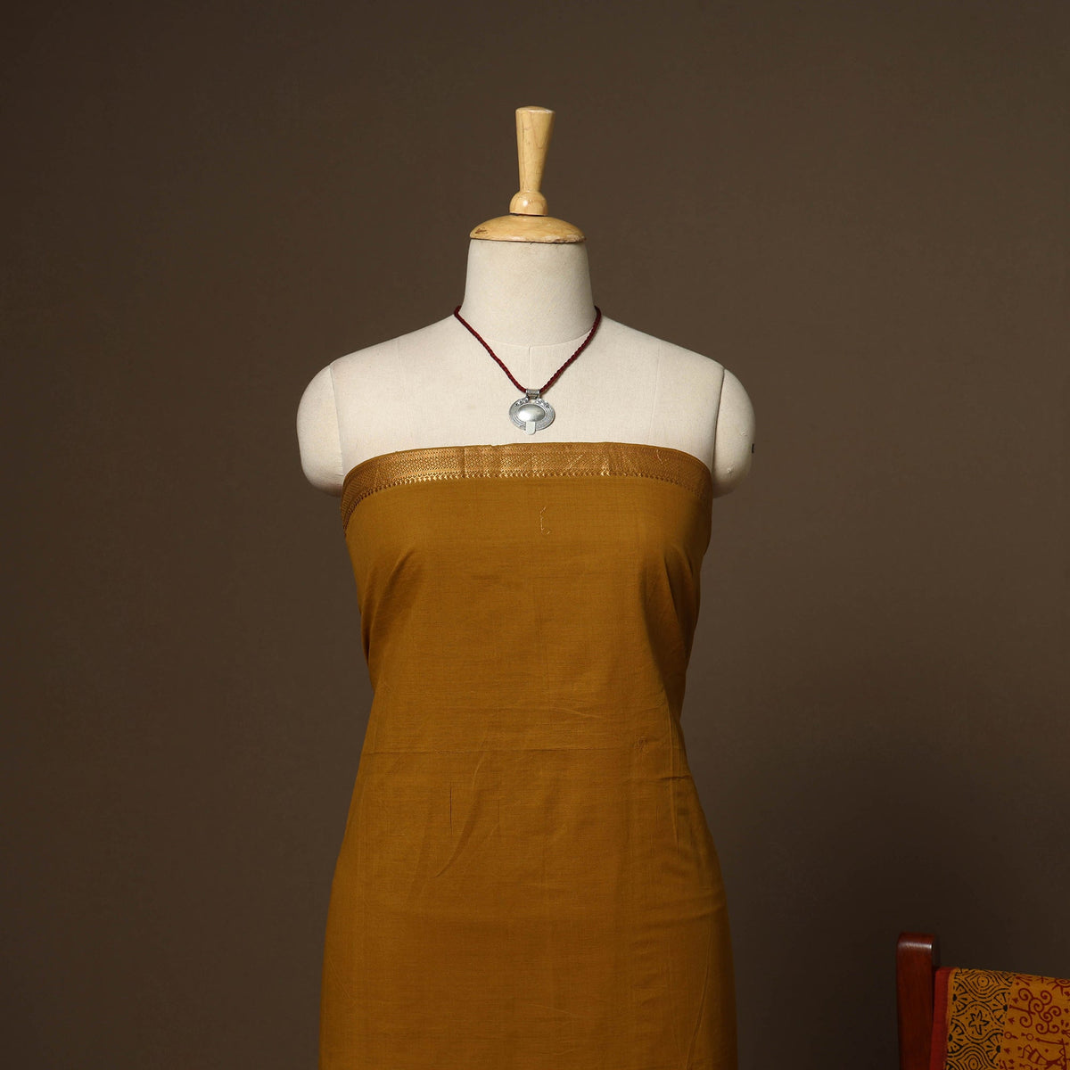 Yellow - 2pc handloom cotton unstitched mangalagiri dress