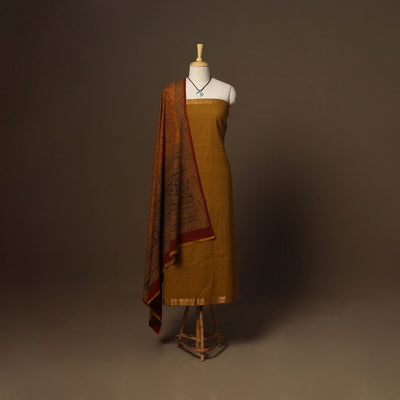 Yellow - 2pc handloom cotton unstitched mangalagiri dress