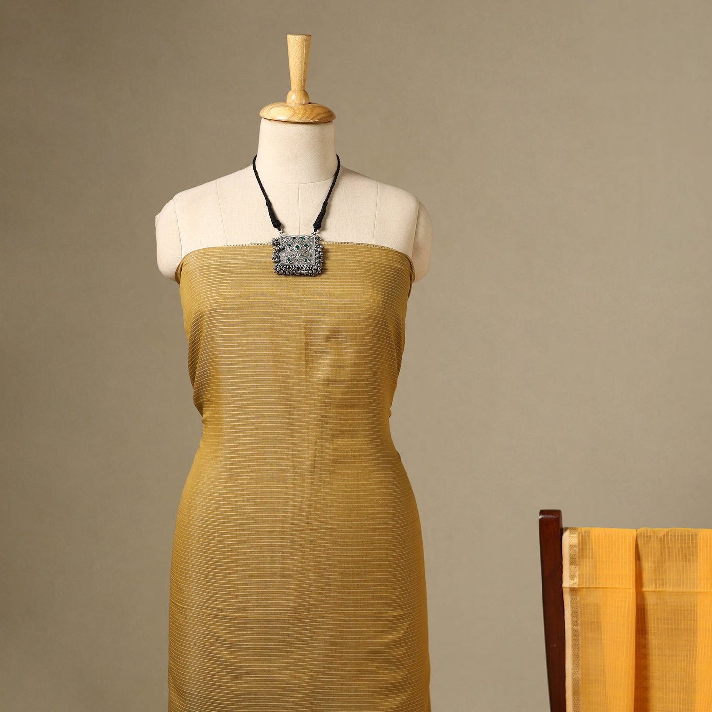 Yellow 2pc Handloom Silk Cotton Maheshwari Dress Material