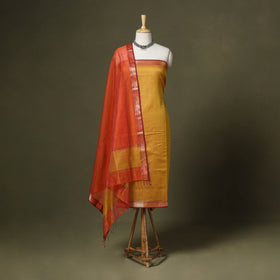 Yellow 2pc Handloom Unstitched Maheshwari Dress Material with Border