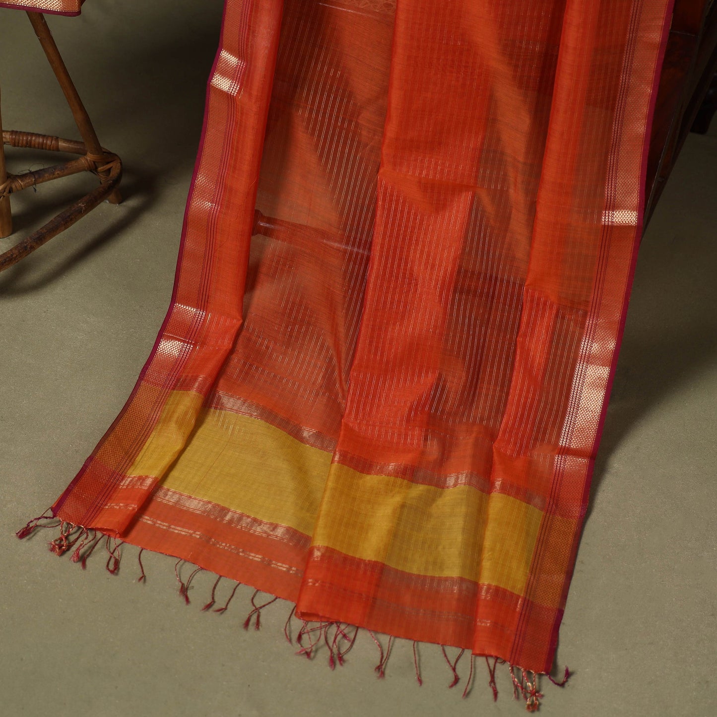 Yellow 2pc Handloom Unstitched Maheshwari Dress Material with Border