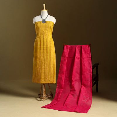 Yellow 2pc Jacquard Cotton Kurta with Applique Dupatta