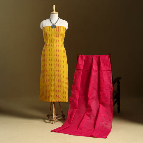 Yellow 2pc Jacquard Cotton Kurta with Applique Dupatta