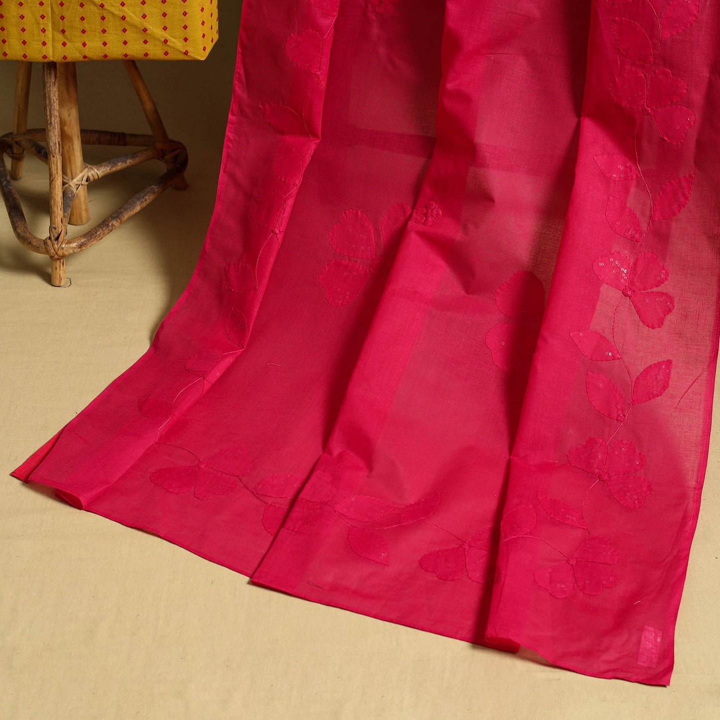 Yellow 2pc Jacquard Cotton Kurta with Applique Dupatta