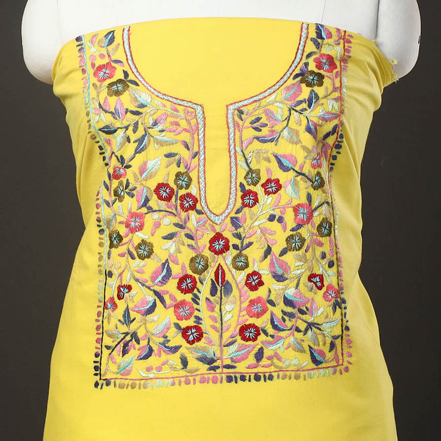 Yellow - 2pc kashida hand embroidery cotton unstitched