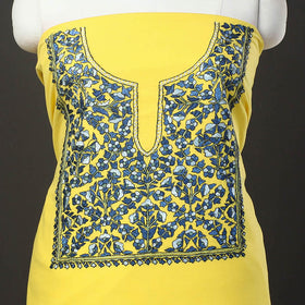  Yellow 2pc Kashida Hand Embroidery Cotton Dress Material