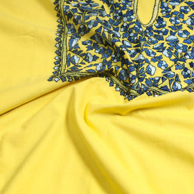  Yellow 2pc Kashida Hand Embroidery Cotton Dress Material