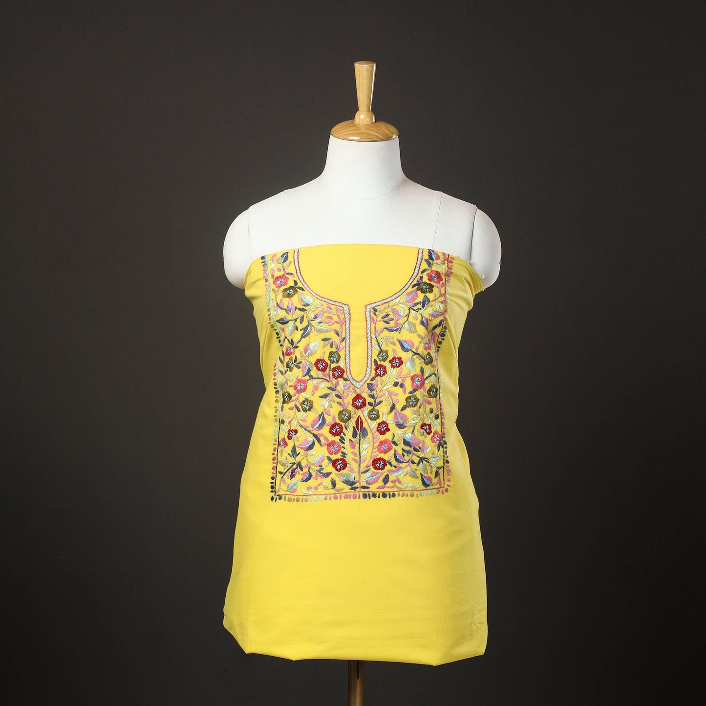 Yellow - 2pc kashida hand embroidery cotton unstitched