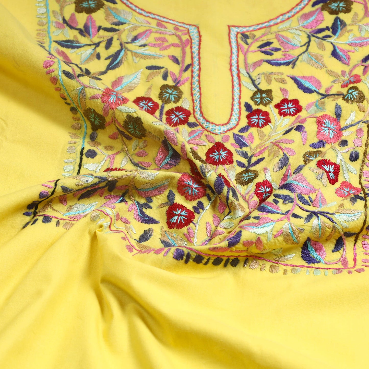 Yellow - 2pc kashida hand embroidery cotton unstitched