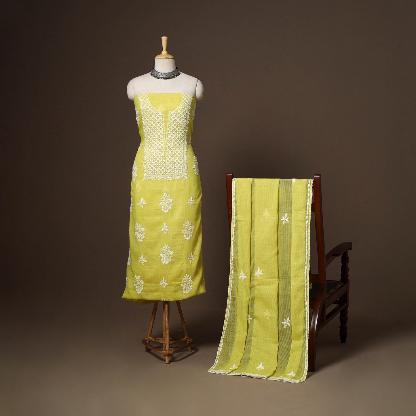 Yellow - 2pc kota doria cotton unstitched lucknow