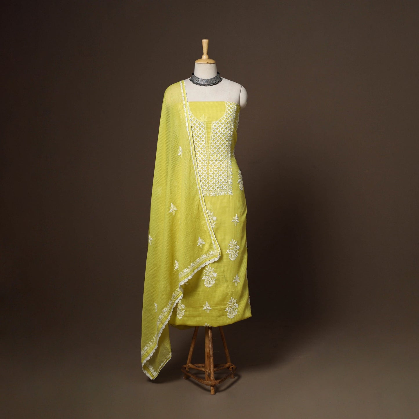Yellow - 2pc kota doria cotton unstitched lucknow