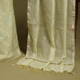  2pc Yellow Mul Chanderi Heavy Chikankari Dress Material