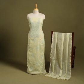  2pc Yellow Mul Chanderi Heavy Chikankari Dress Material