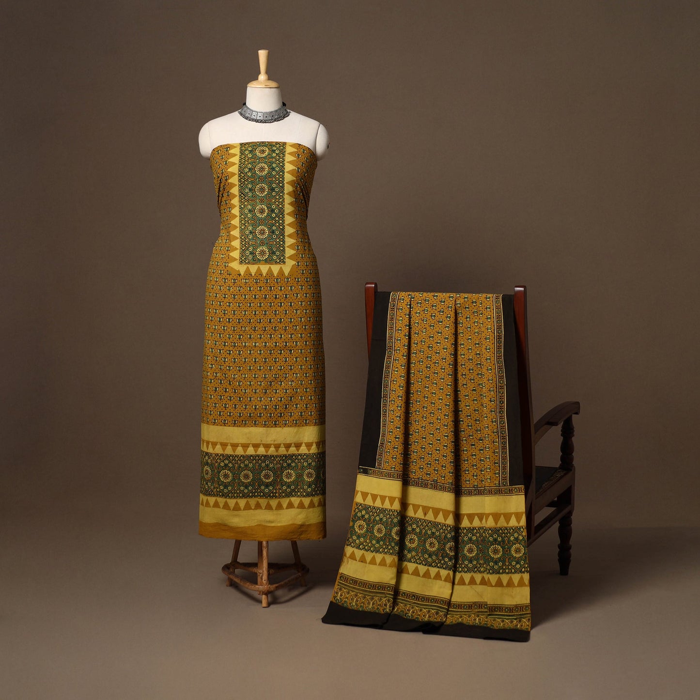 Yellow - 2pc natural dyed cotton unstitched dress material