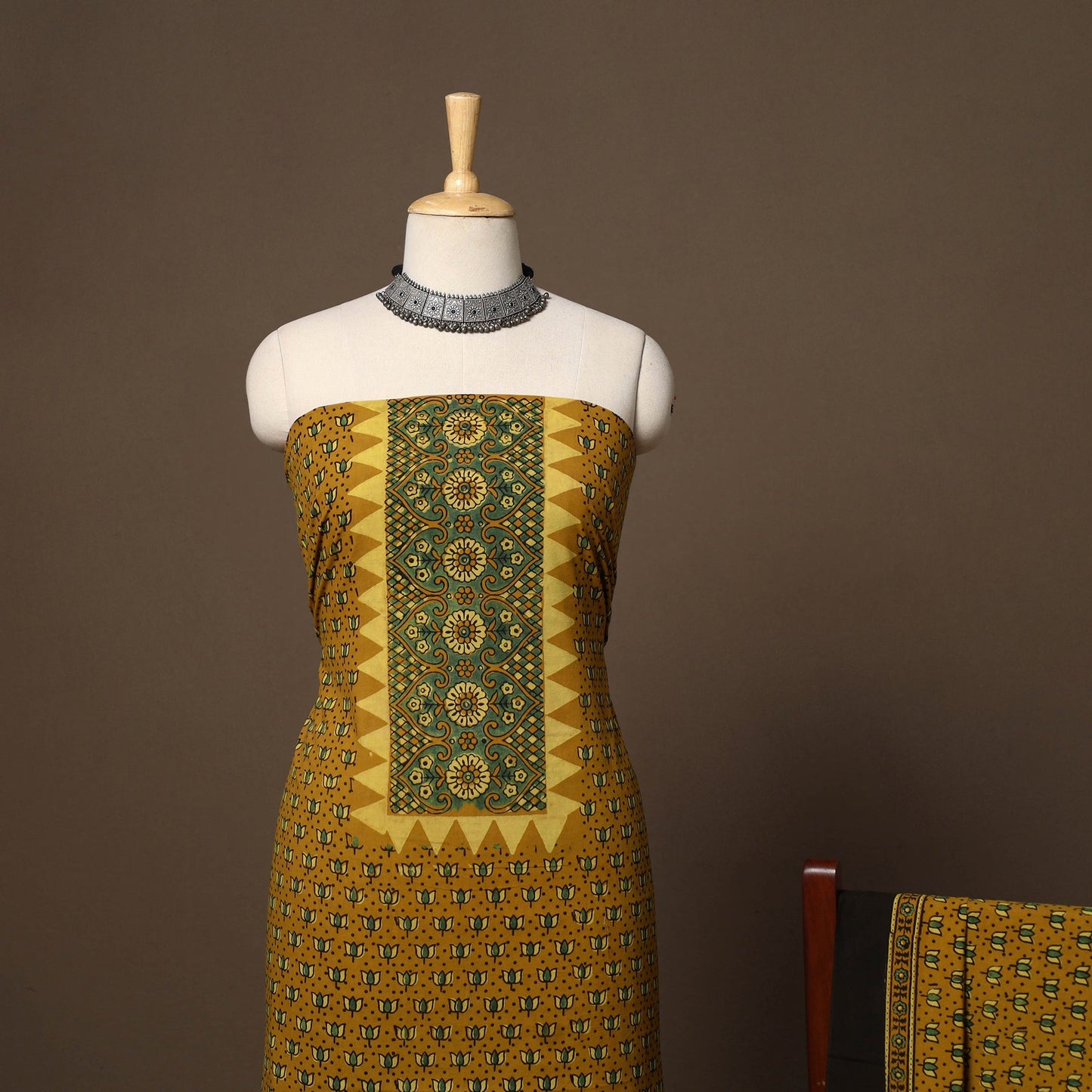 Yellow - 2pc natural dyed cotton unstitched dress material
