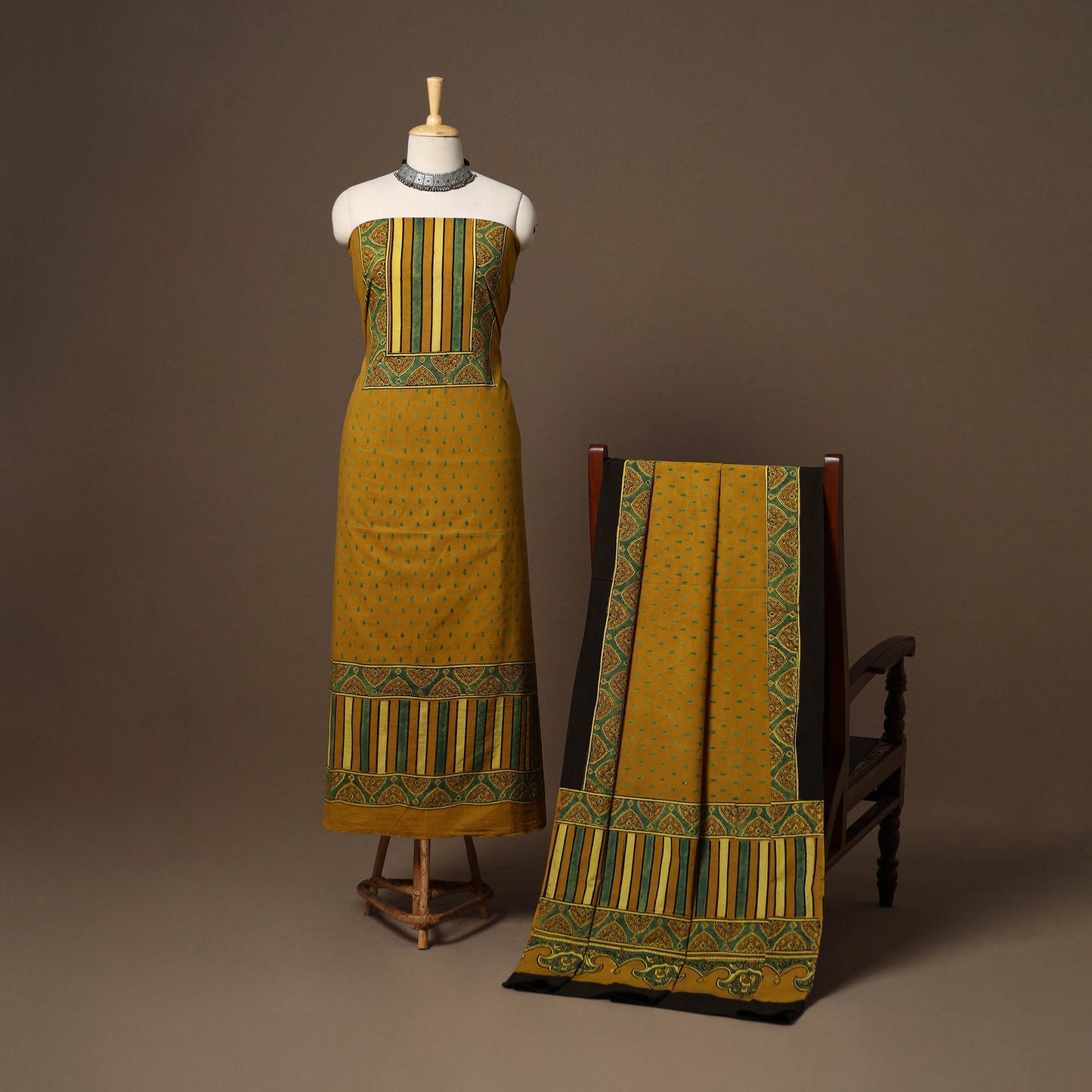 Yellow - 2pc natural dyed cotton unstitched dress material