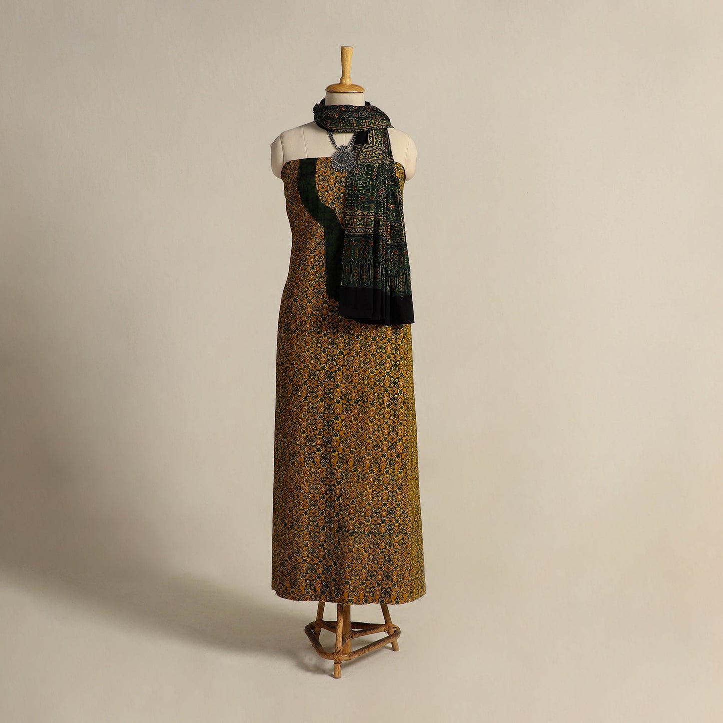 Buy Yellow 2pc Block Print Natural Dyed Ajrakh Dress Material