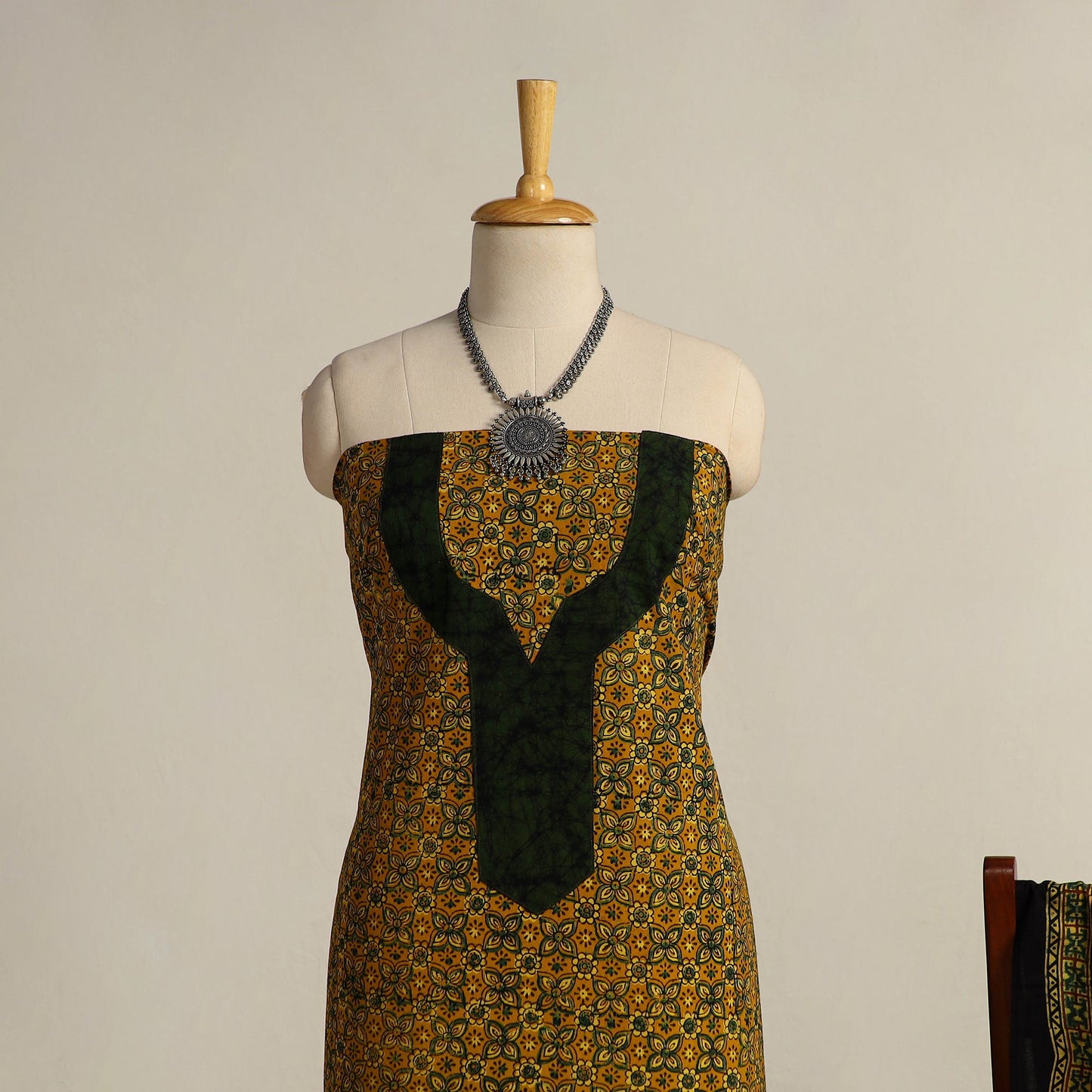 Buy Yellow 2pc Block Print Natural Dyed Ajrakh Dress Material