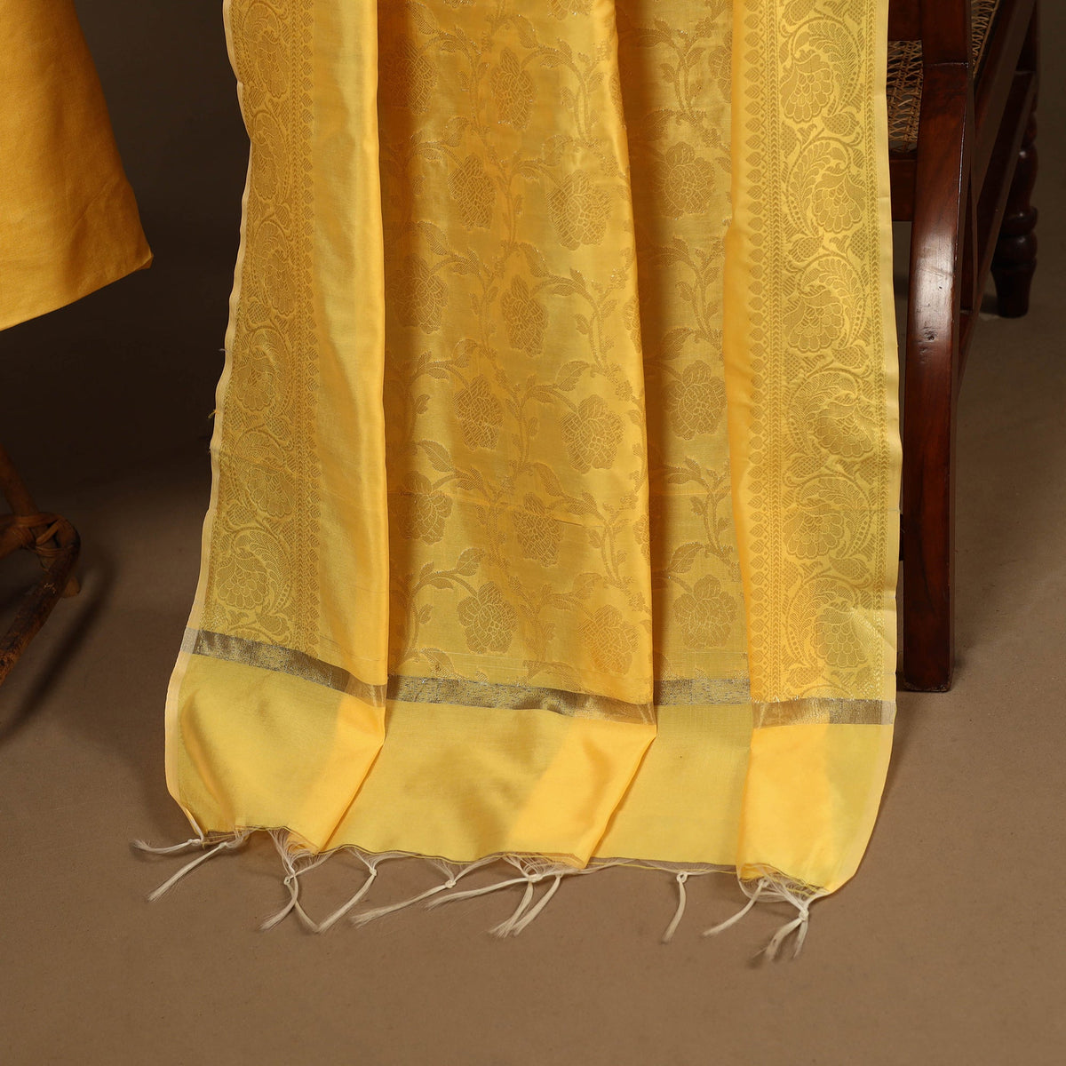 Yellow - 2pc slub silk unstitched plain dress material