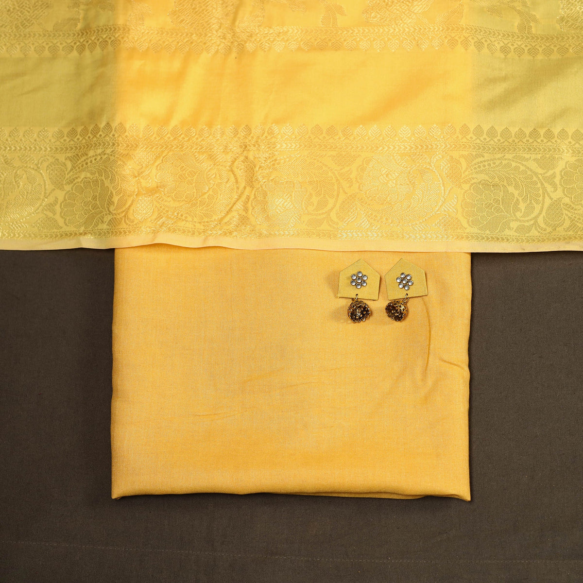 Yellow - 2pc slub silk unstitched plain dress material