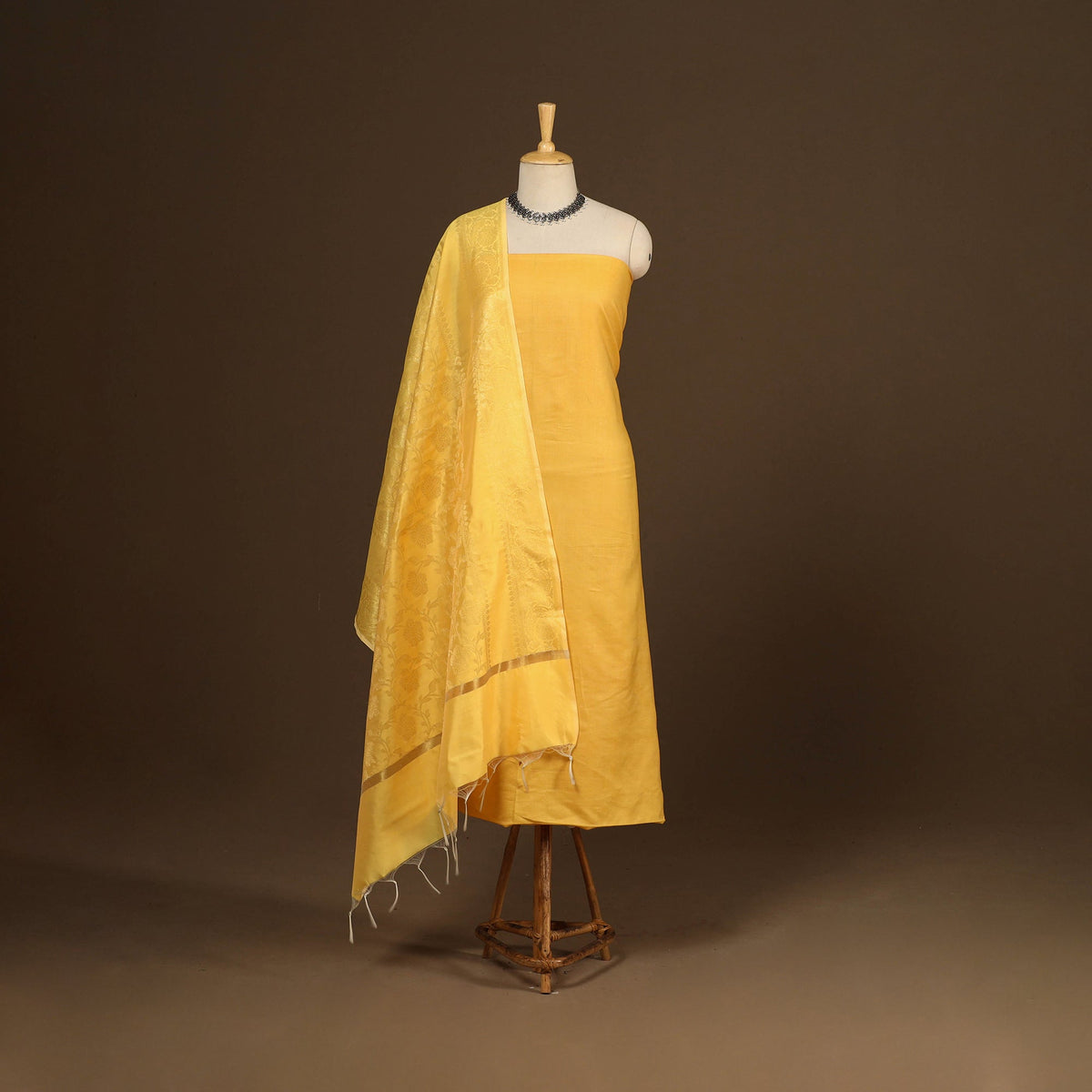 Yellow - 2pc slub silk unstitched plain dress material