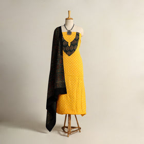  yellow 2pc Tie-Dye Cotton Bandhani Kurta with Ajrakh Dupatta
