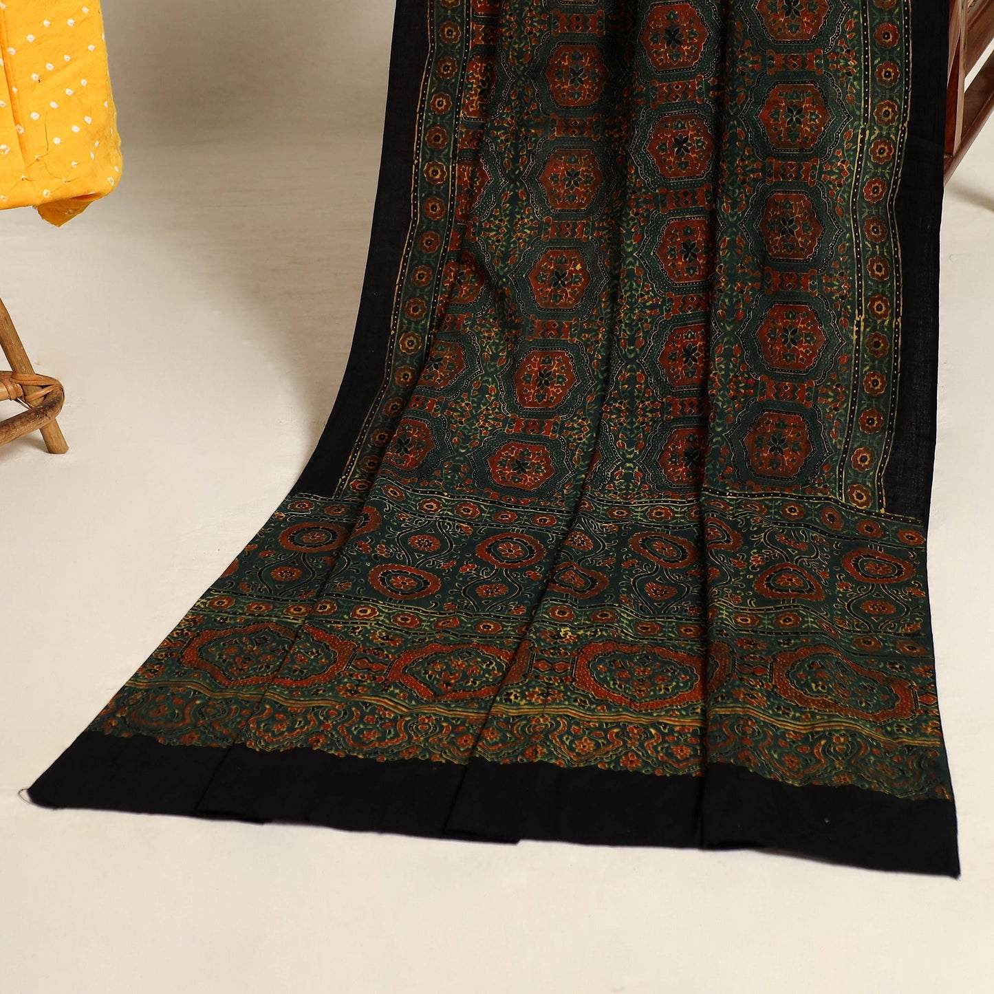  yellow 2pc Tie-Dye Cotton Bandhani Kurta with Ajrakh Dupatta